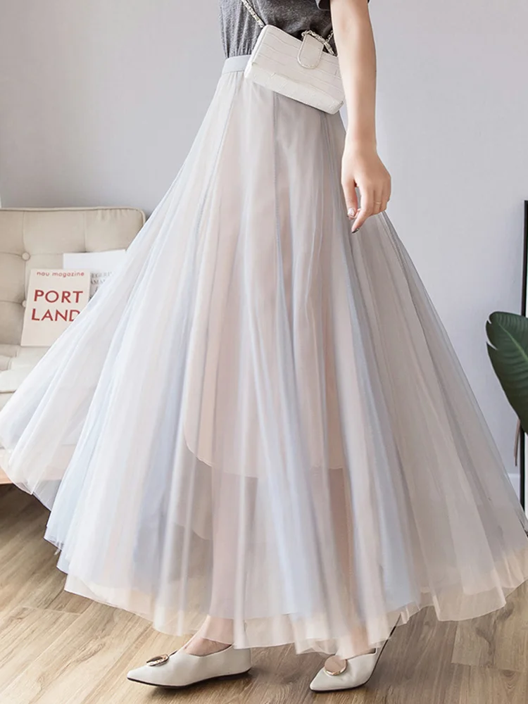 Новая длинная плиссированная юбка из сетки контрастных цветов свободная милая