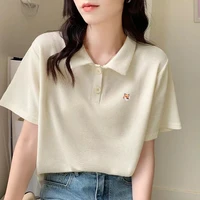 summer women polo t shirt short sleeve luxury maison fox mascot embroidery logo lapel fashion white polo shirt female tops