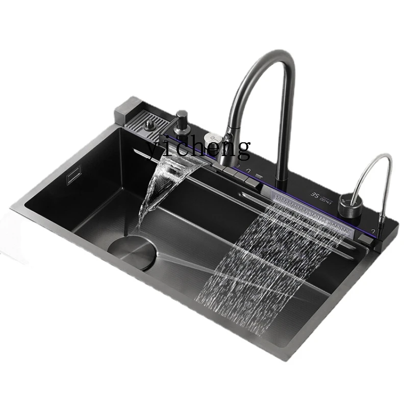 

XL Waterfall Sink Large Single Sink Kitchen Digital Display Honeycomb Thickened Stainless Steel Sink