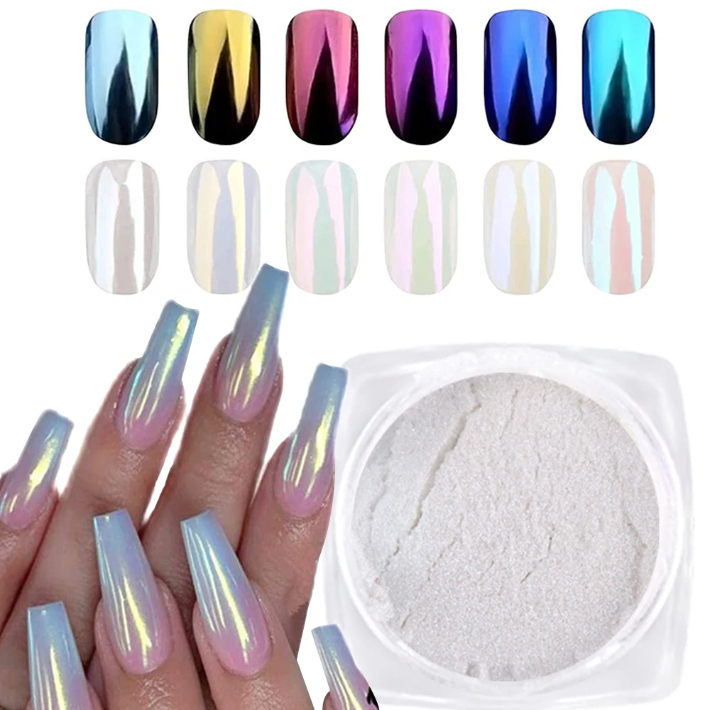 

White Chrome Nail Powder,Pearl Chrome Pigment Glitter Transparent Aurora Glitter Powder for Glazed Donut Nails Pearl Shimmer