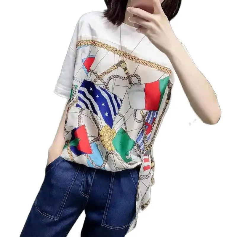 

New Chic France Style Women's Blouses Elegant Lady Print Shirts 2022 Summer Short Sleeve Shirts Lace Up Tops Blusas Mujer XC330
