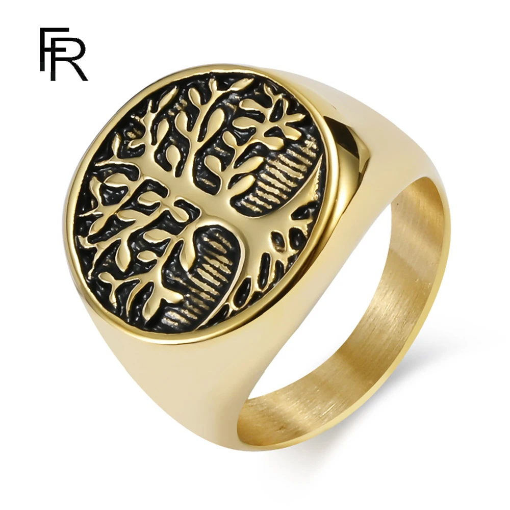 

Retro European and American Style Titanium Steel Tree of Life Ring Ring Men's Personality Large Pull Finger Niche First Jewelry