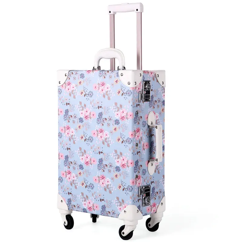 Female Floral Pattern Trolley Suitcase Universal Wheel Travel Suitcase Retro Suitcase Carry-On Trolley Case