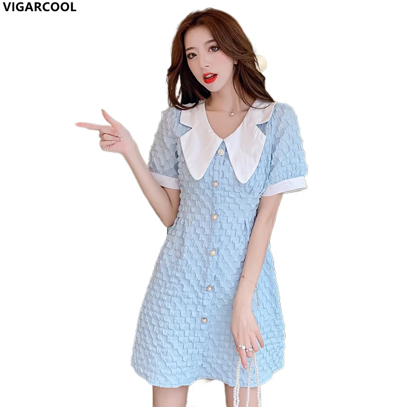 

Japanese princess style Dress 2022 Summer texture High-quality a-word Summer French retro palace style pearl buckle waist Dress