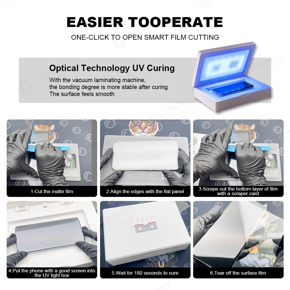 UNIPRO 50Pcs UV HD Matte Privacy Anti-peep Tempered Glass Screen Protector Mobile Phone Curved Film for CA390 Machine Plottor