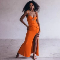 vacation maxi dresses for women bodycon backless sexy strap split summer dress 2022 elegant sexy party cut out bodycon vestidos