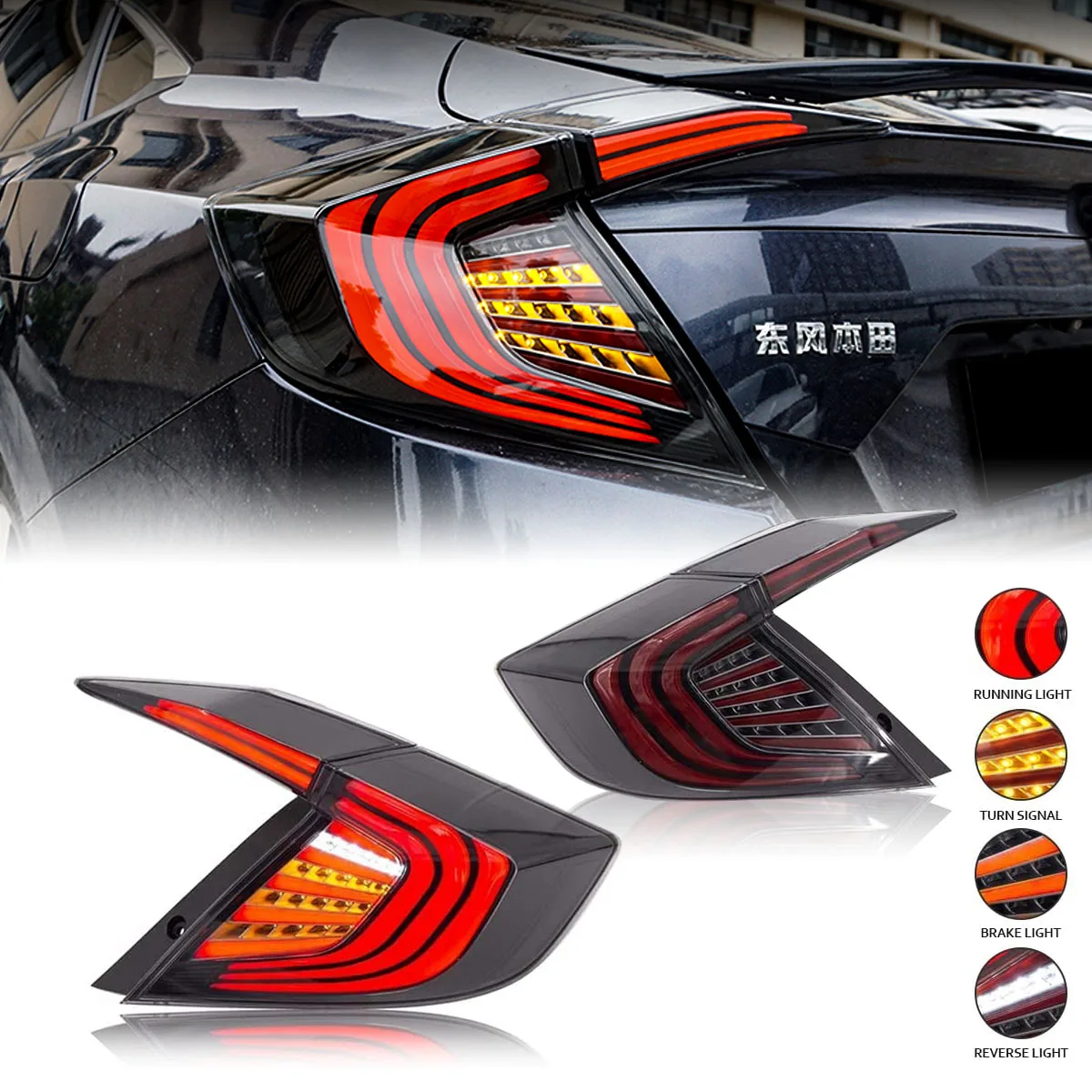 

Auto Accessories LED Lights For Honda Civic 10th Gen 2016-2020 DRL Rear Tail Lamps Sequential Turn Signal Tail Light Assembly