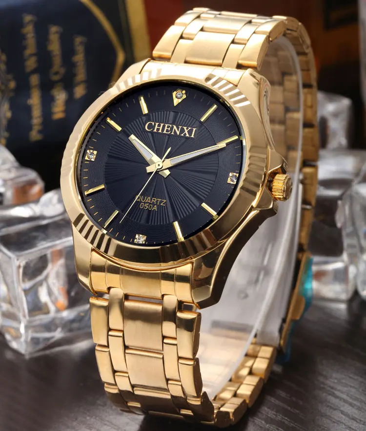 

Top Quality Clock Fashion Men Luxury Brand Gold Stainless Steel Quartz-Watch Wrist Watches Wholesale Golden Watch men