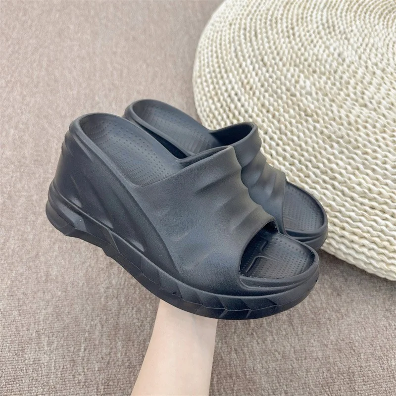 8cm Sloped Heels Women Slippers Platform Wedges Summer Casual Women Shoes Outdoor Comfortable Beach High Slipper Dress Sandals