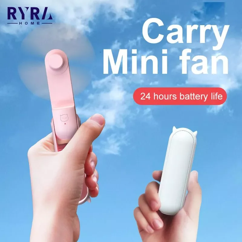 

Rechargeable Quiet Pocket Cooling Mini Fans Hand Eventail With Light Handheld Fan Silent Small Portable Fans For Home Fashion