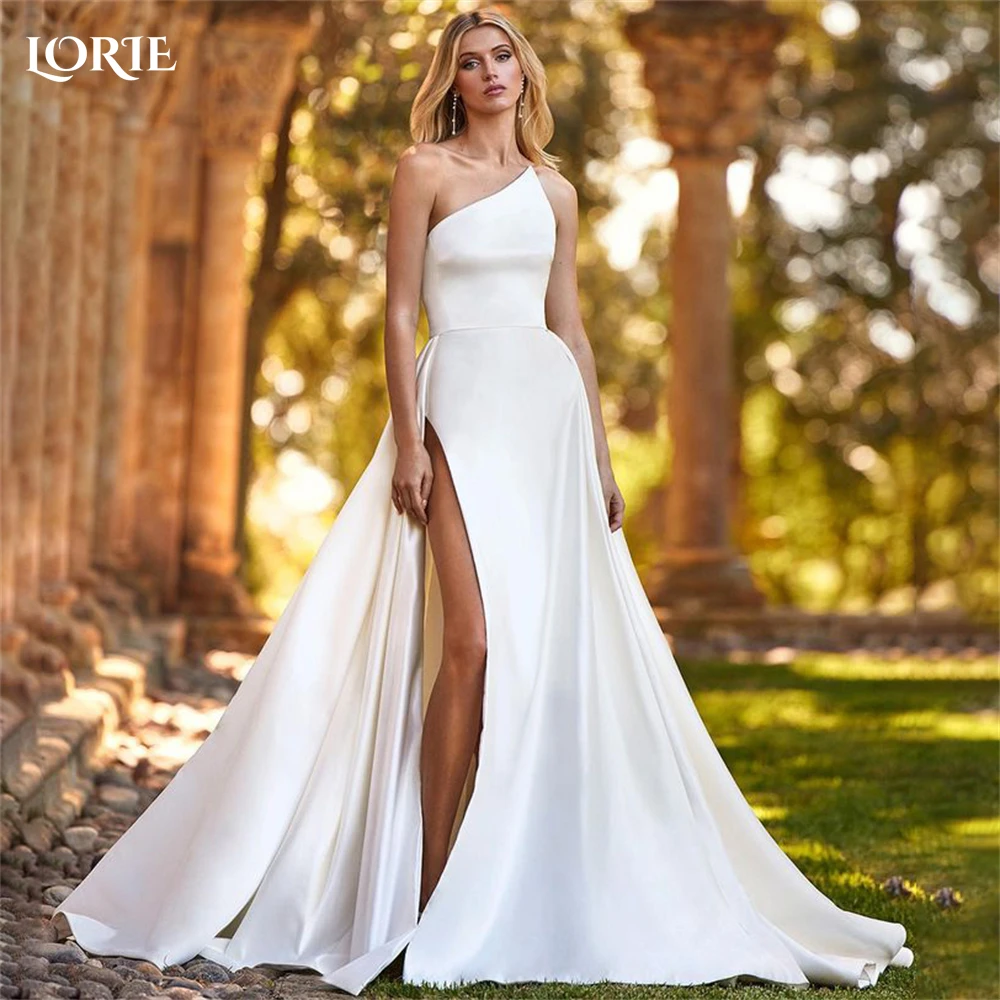 

LORIE Vintage Mermaid Wedding Dresses One Shoulder Elastic Satin Side Slit Backless Bridal Gowns Beach Pageant Bride Dress 2023