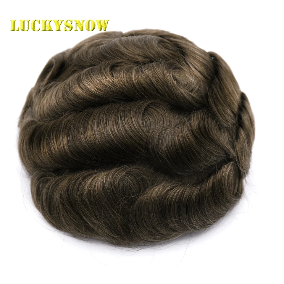Toupee for Men, Mens Hair Pieces, Human Hair Replacement System Hairstyles, 0.03mm PU Thin Skin V-looped 5R#Color
