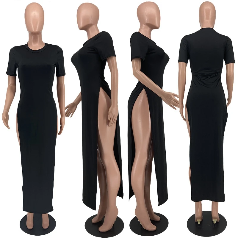 Футболка женская Длинная с Боковым Разрезом модная Повседневная Туника в