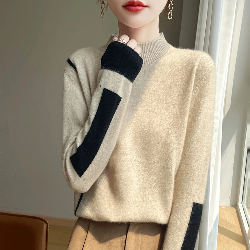 Осень-зима 2024 новый женский вязаный свитер 100% чистая шерсть водолазка