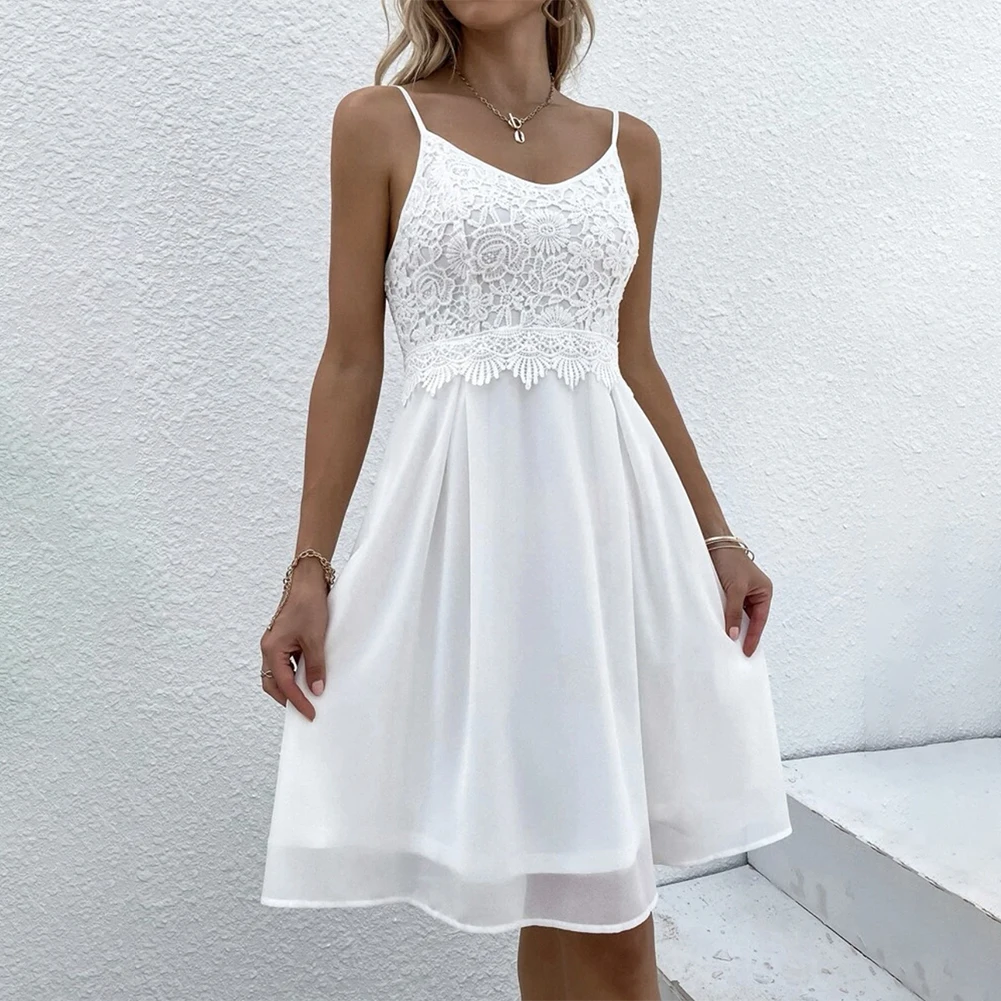 

Summer Womens Lace V Neck Midi Dress Sleeveless Holiday Bohemia Party Sundress