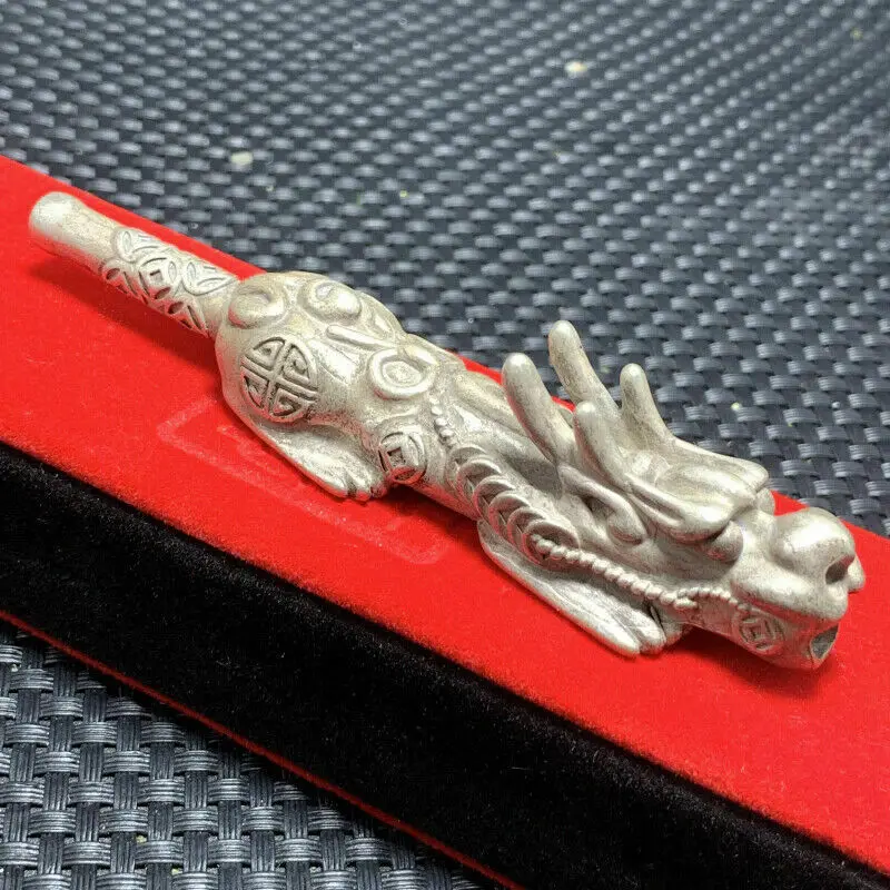 Тибетская Серебряная курительная табачная статуя с головой дракона ручной