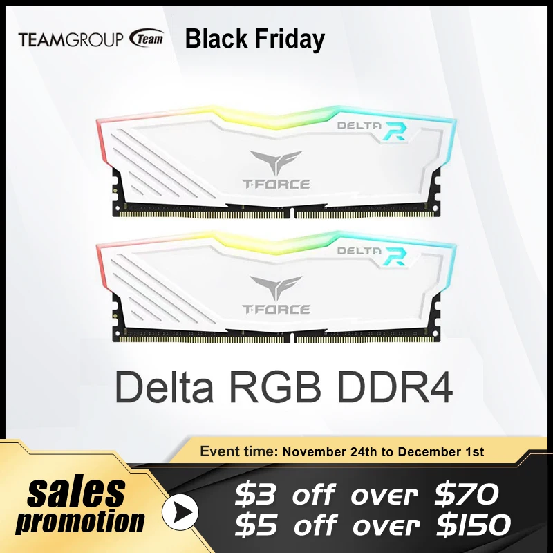 TEAMGROUP T-Force Delta RGB DDR4 16GB 8GB 3600MHz 3200MHz 3000MHz Desktop Gaming Memory Module Ram