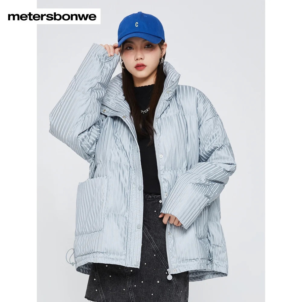 Metersbonwe Striped Textured Fabric Short Down Jacket Women Winter New Warm Bread Coat Female Loose Down Coats Brand Outerwear