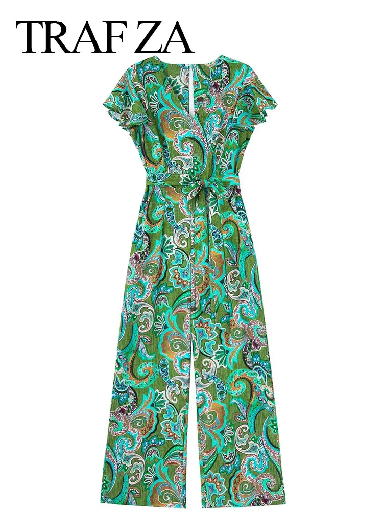 

Комбинезон женский летний прямой без рукавов с V-образным вырезом и принтом