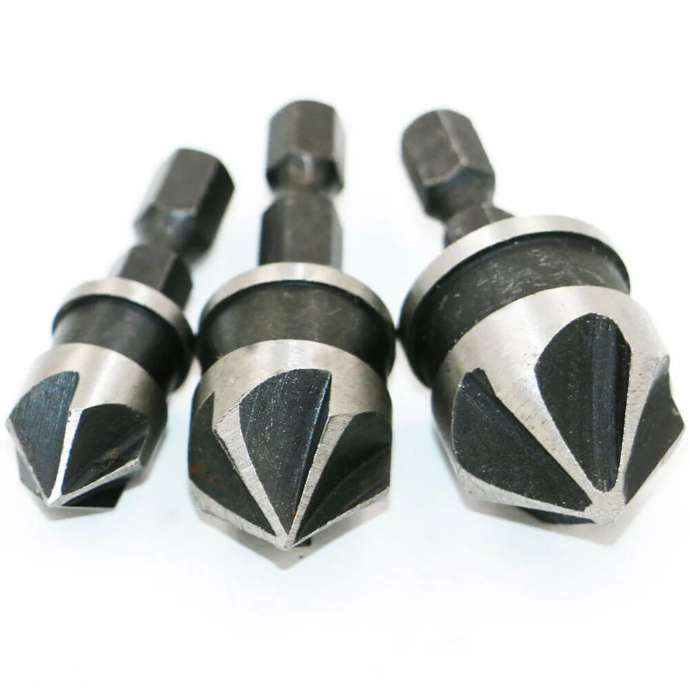 

3pcs Drill Bit Chamfer 12/16/19mm 5 Flute Cutter Countersink Drill Bit Woodworking Drilling Bit Cutter Countersink Drill Bit Set