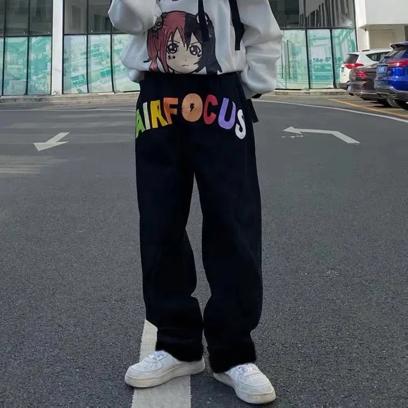 Printed Black Jeans Men Hip Hop Baggy Denim Trousers Fashion Straight Pants Spring Summer Man Bottoms Y2k Clothes Streetwear