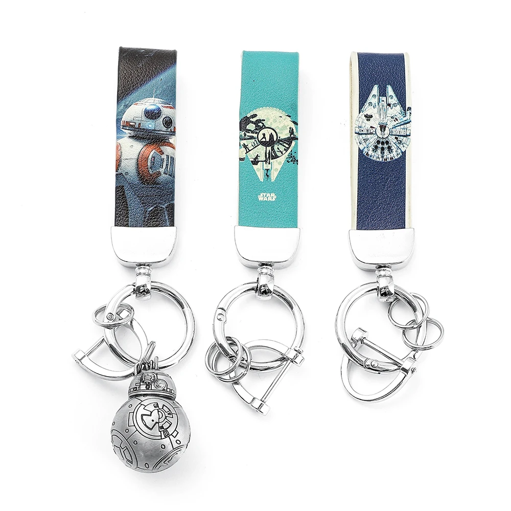 Disney Bb8 Star Wars Millennium Falcon Keychain Fashion PU Leather Keychain Business Gift Key Chain Men Women Car Key Strap