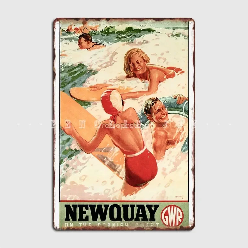 Newquay On The Cornish Coasts Gwr Great Western Railways Рекламная металлическая табличка Плакат для