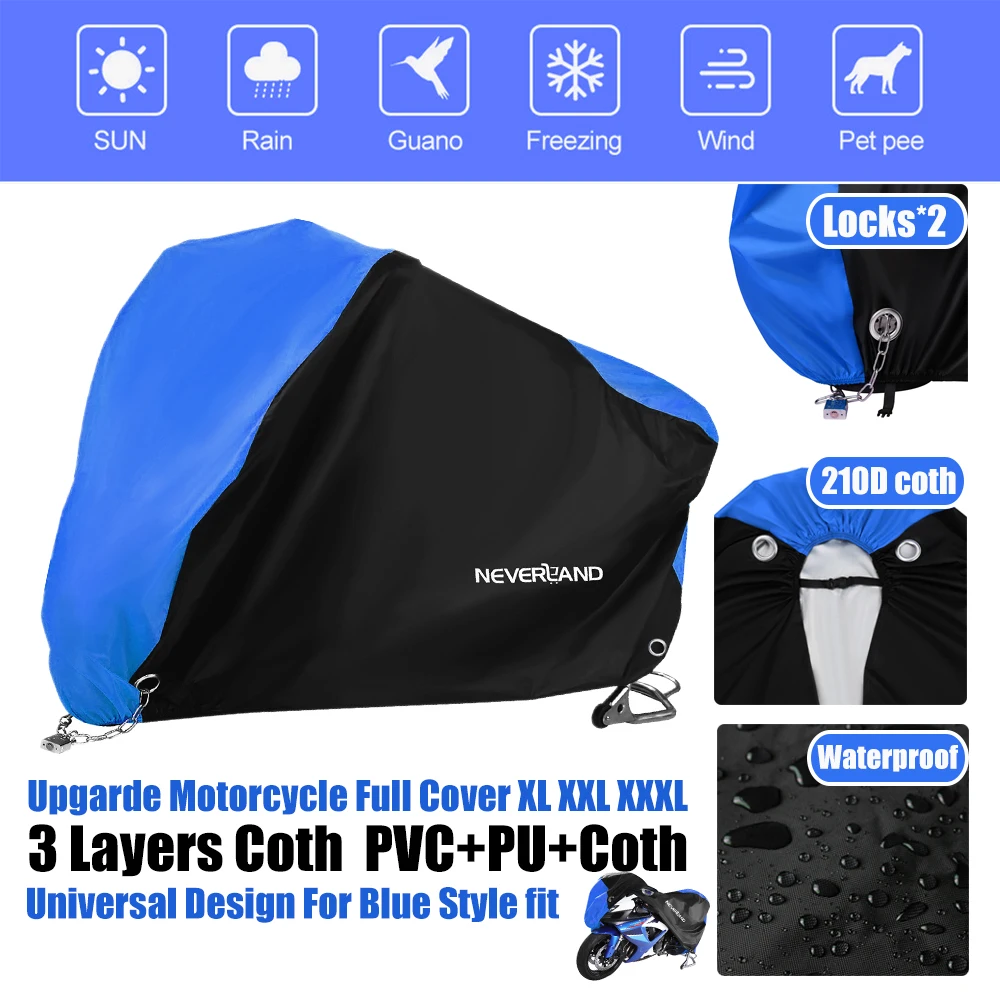 Cubierta impermeable para motocicleta, Protector de sol, lluvia, UV, actualización 210D, 3...