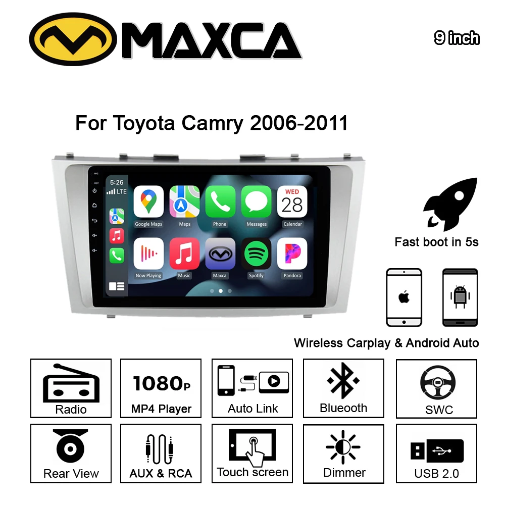 MAXCA 9-дюймовый Toyota Camry Wireless Carplay Android auto 2 Din радио мультимедийный видеоплеер