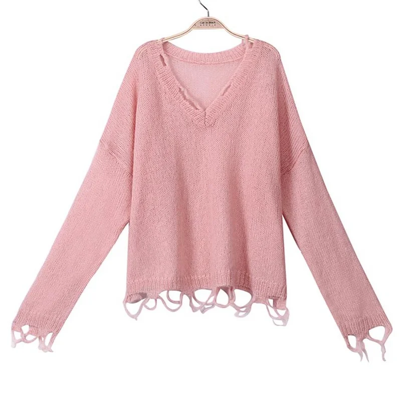 

Harajuku Hollow Out Knit Pullovers V Neck Spring Summer Korean Vintage Fairycore Grunge Top Fashion Retro Smock Sweater X224