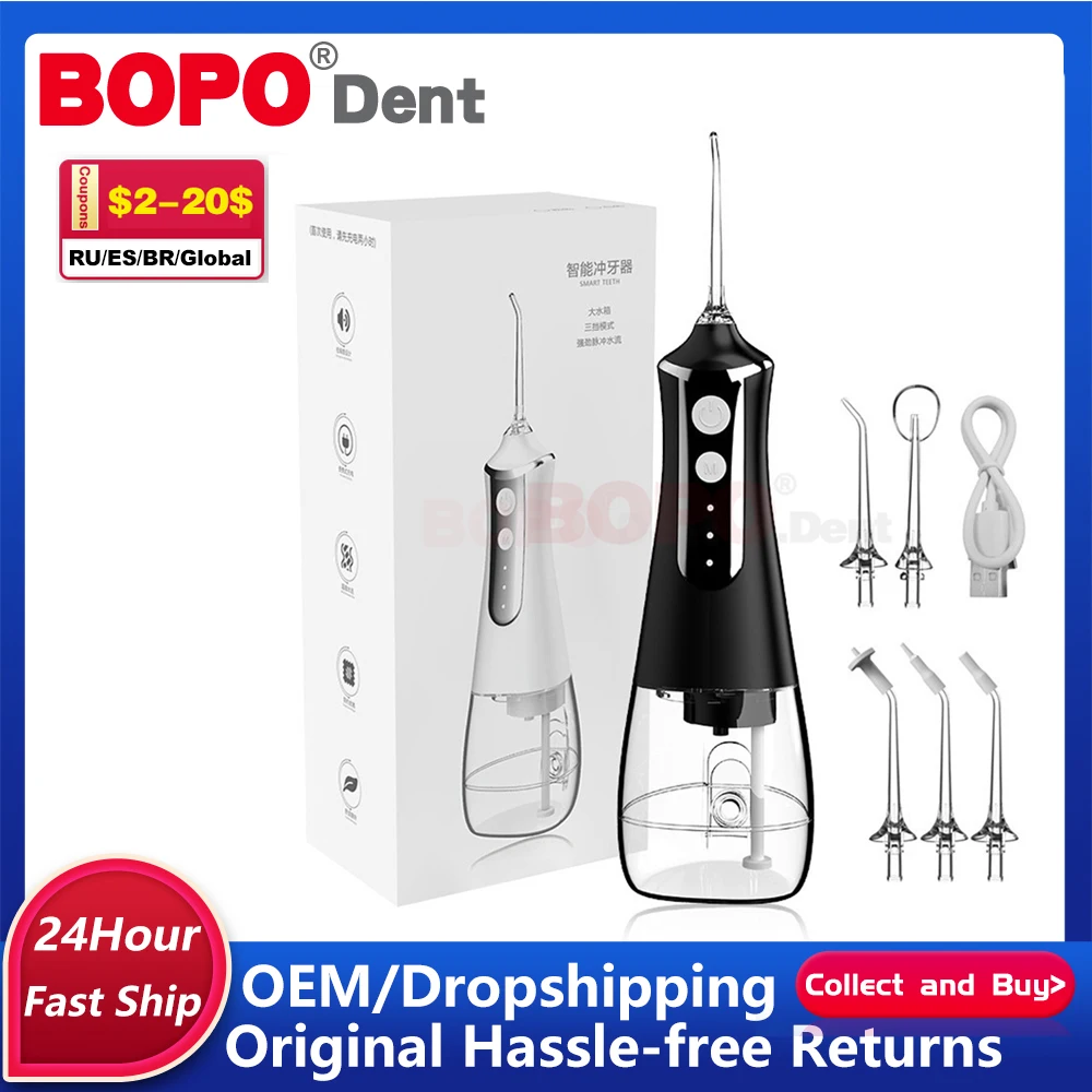

Dental Portable Oral Irrigator Water Flosser Dental Water Jet Tools Pick Cleaning Teeth 350ML 5 Nozzles Mouth Washing Machine