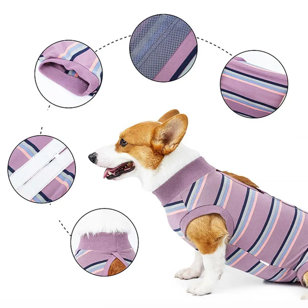 

Pet Dog Striped Surgery Recovery Suit Highly Elastic Comfortable Anti-licking Alternative Abdominal Wounds Bandages Wholesale