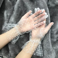 fashion short lace gloves for riding driving summer thin mesh dot sunscreen gloves transparent wedding bride dress mittens