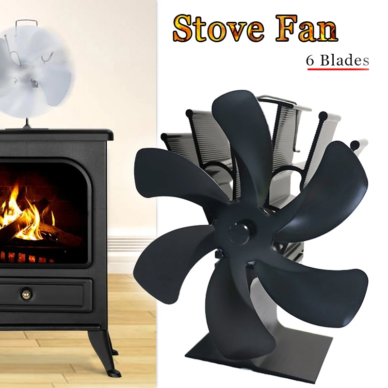 Black Fireplace 6 Blades Heat Powered Stove Fan komin Log Wood Burner Eco Friendly Quiet Fan Home Efficient Heat Distribution
