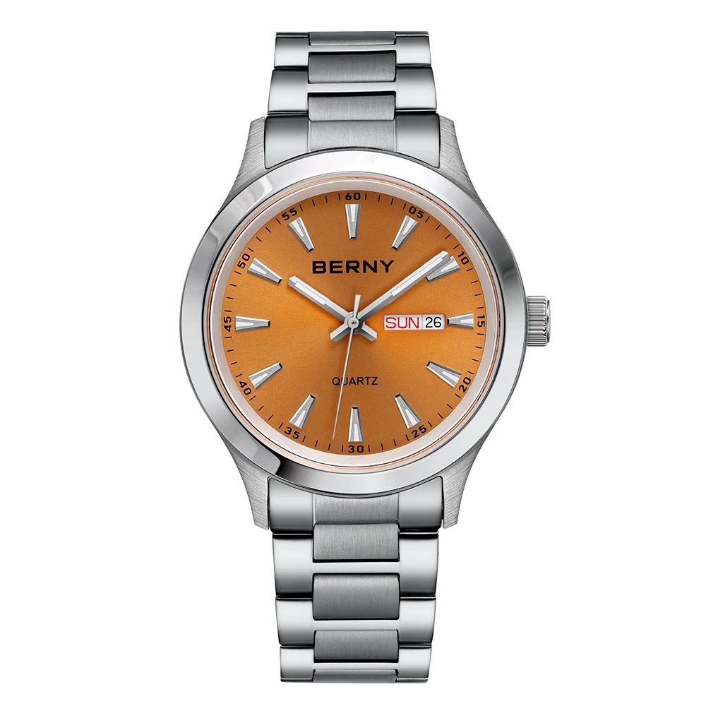 Miyota Quartz Watch Men Top Brand Luxury Luminous Wristwatch Waterproof Stainless Steel Day Date Orange Fashion Watch For Men