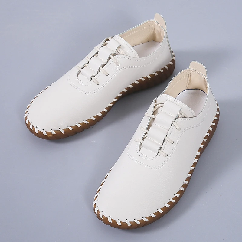 

2022 Spring and Autumn New Large Size Women's Shoes Round Toe Lace-up Flat Solid Color All-match Rubber Casual Flat Shoes