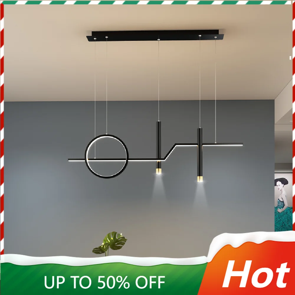 

Modern Nordic Creative LED Chandelier Simple Black Dining Room Island Iron Long Pendant Lamp Restaurant Coffee Shop Bar Fixtures