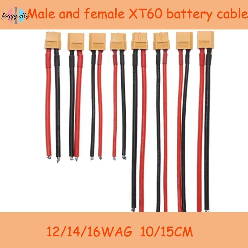 

10cm/15cm Xt60 Connecting Cable 12/14/16awg Cable Extension Cable Rc Aircraft Model Battery Male And Female Battery Cable