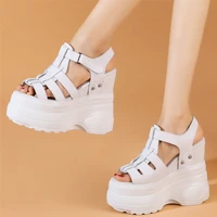 summer fashion sneakers women genuine leather wedges high heel gladiator sandals female open toe platform pumps casual shoes
