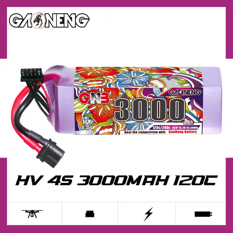 

GAONENG GNB 3000mAh 4S 120C 15.2V XT60 LiPo Battery RC 1/10 Scale Hobby Models 300mm to 360mm 7 inches FPV Drone RC Boat