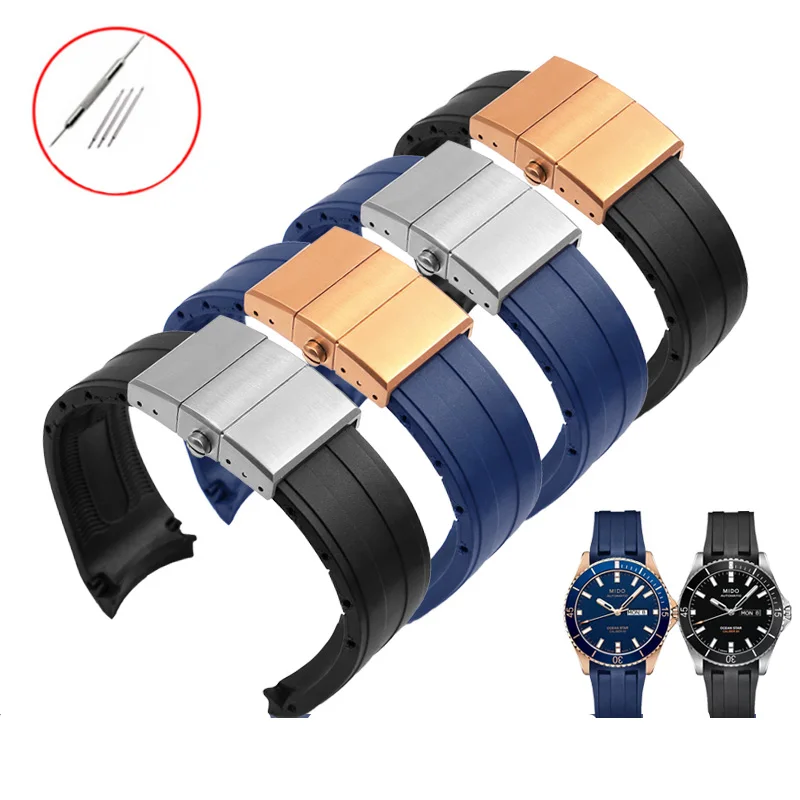 

Резиновый ремешок для часов PEIYI, заменитель для Mido Navigator Series M026.629/430, водонепроницаемый черный, синий силиконовый браслет