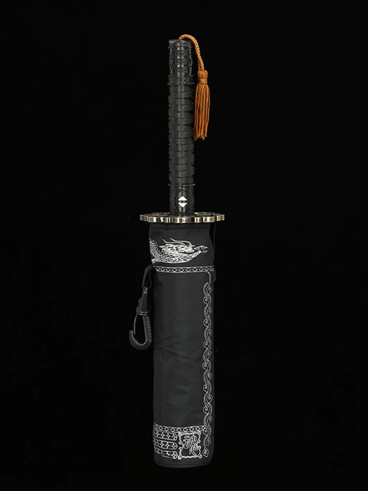 Samurai sword short handle fully automatic folding umbrella handle creative personality trend retro men's umbrella