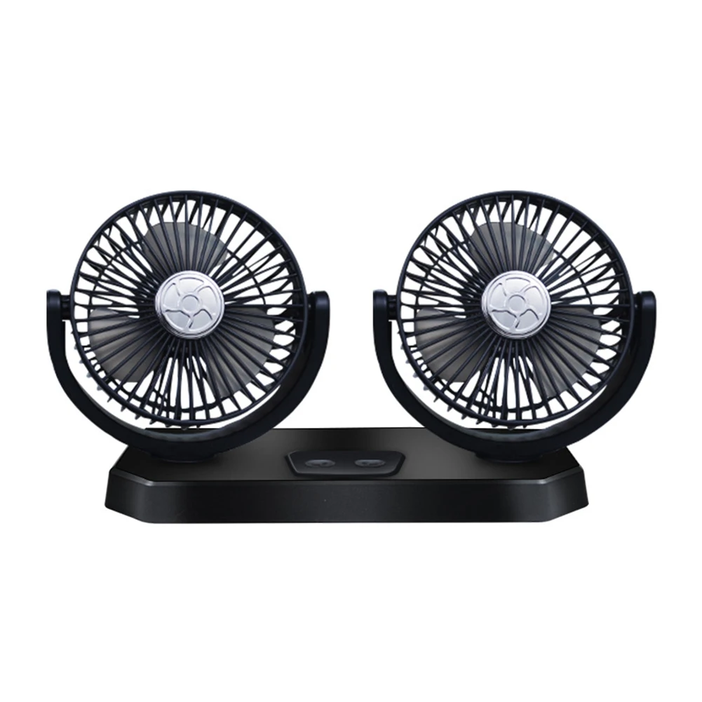 

12V-24V USB Powered Vehicle Fan Multi-Angle Rotatable Dual Head Powerful 3-Speed Summer Dashboard Cooling Fan Accessories