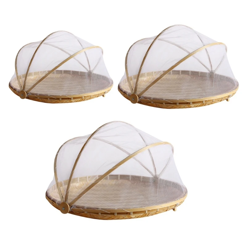 

Wicker Basket Food Proof Picnic Woven Handmade Net Bamboo Round With Dustproof Fruit Bread Tray Bug Vegetable Mosquito