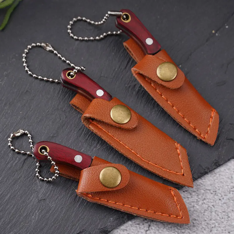 Мини-брелок нож из нержавеющей стали острые лезвия деревянная ручка Небольшой