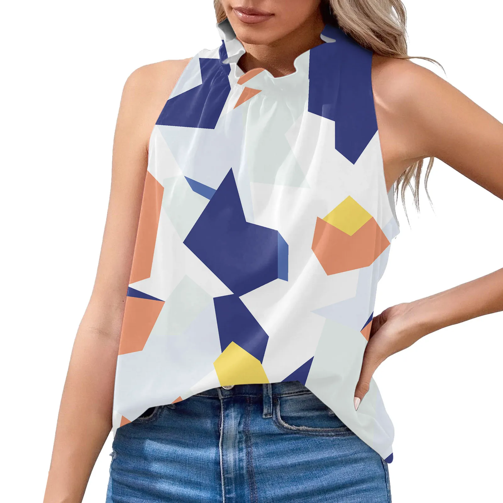 

2022 Print Vest Women Summer Halter Tank Tops Casual Sleeveless Shirts Blouses Tunics Vests Poleras Mujer Топ Женский