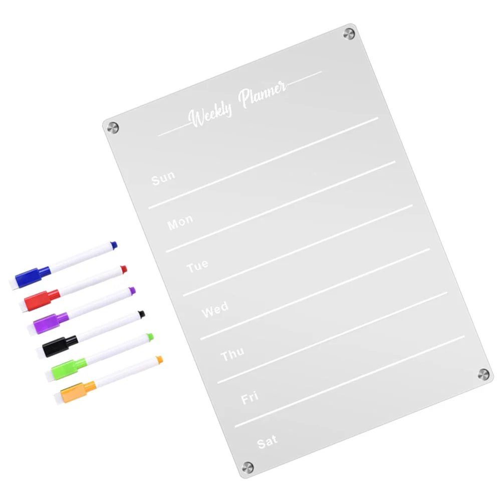 

Weekly Fridge Acrylic White Board Dry Erase Magnetic Schedule Plan Walls To-do-list Clear Planner Whiteboard Pens