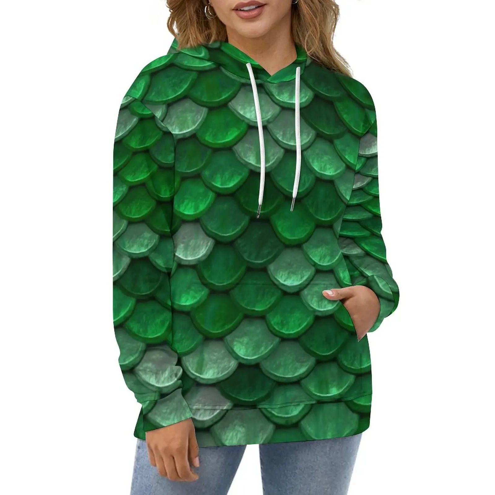 Красочные металлические повседневные толстовки с принтом зеленые весы кавайная