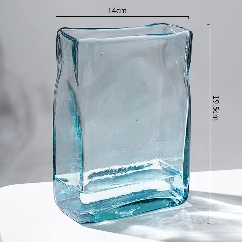 Квадратная гидропонная ваза для цветов синее стекло украшение рабочего стола