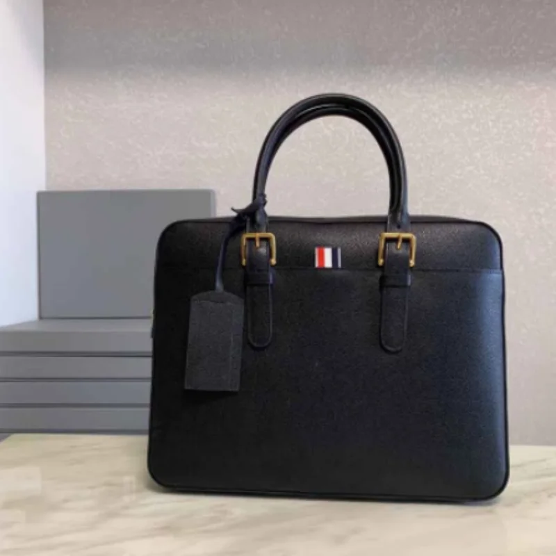 TB Men Briefcase Bag Black Genuine Leather Trendy Business Briefcase Luxury Brand Messenger Computer Laptop Handbag